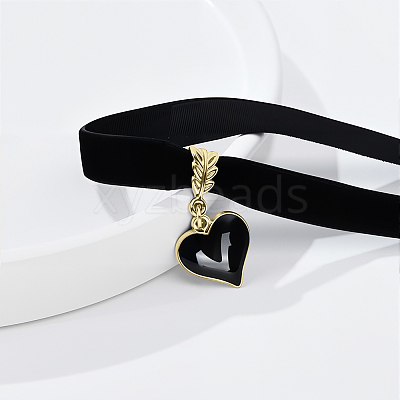 Alloy Enamel Heart Pendant Black Velvet Choker Necklaces for Women NJEW-WH20014-01B-1