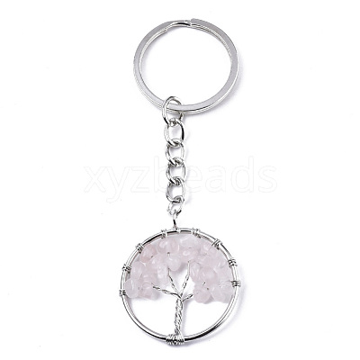 Natural Rose Quartz Chips Chakra Keychain G-N0326-003G-1