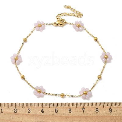 304 Stainless Steel & Synthetic Stone Daisy Flower Chain Anklets for Women AJEW-B031-01G-02-1