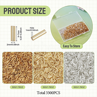 3300Pcs 3 Colors Plated Glass Bugle Beads SEED-TA0001-56-1