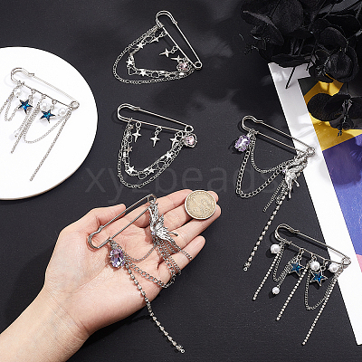 6Pcs 3 Stylesc Alloy Safety Pins JEWB-HY0001-66C-1