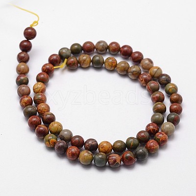 Natural Polychrome Jasper/Picasso Stone/Picasso Jasper Bead Strands G-G735-14-6mm-1