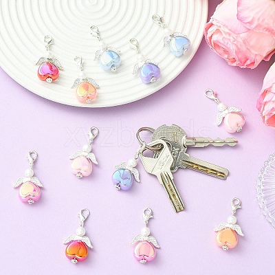 12Pcs 6 Colors Glass Pearl & Alloy Pendant Decorations HJEW-YW00350-1