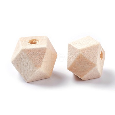 Faceted Unfinished Wood Beads WOOD-WH0014-01-A-1