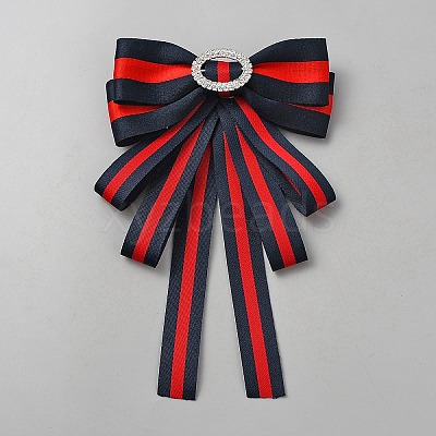 Polyester & Alloy Rhinestone Bowknot Brooches for Women JEWB-WH0039-12B-1