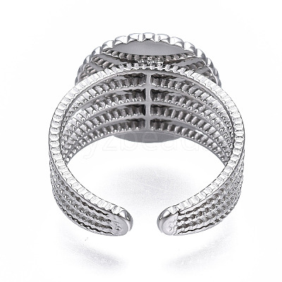 304 Stainless Steel Open Cuff Finger Ring Cabochon Settings STAS-T060-06-1