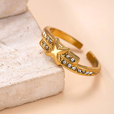304 Stainless Steel Rhinestone Cuff Open Rings WG0D57E-01-1