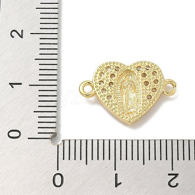 Rack Plating Brass Micro Pave Clear Cubic Zirconia Religion Heart Virgin Mary Connector Charms KK-L224-099G-05-1
