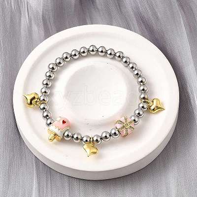 Brass Enamel Round Beads Charm Bracelets for Women BJEW-D317-11E-PG-1