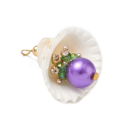 Natural Shell & Round Glass Pendants PALLOY-MZ00912-02-1