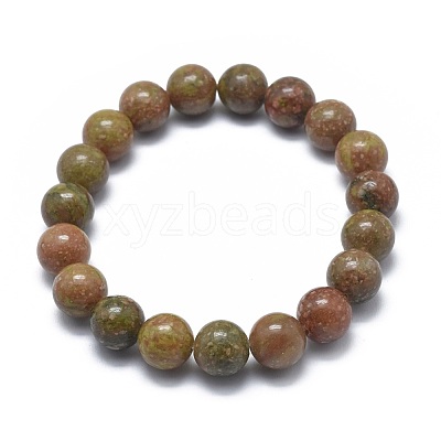 Natural Unakite Bead Stretch Bracelets X-BJEW-K212-A-042-1