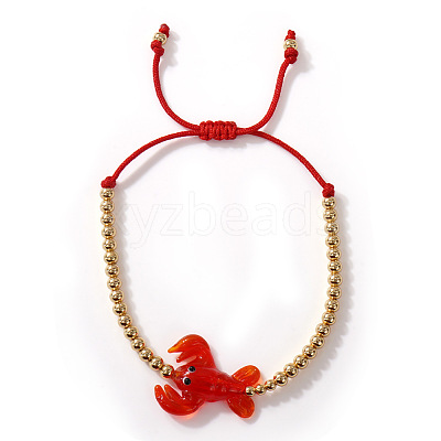 Marine Animal Dolphin Glass & Brass Beads Braided Bead Bracelets OC7969-4-1