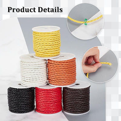 6 Rolls 6 Colors 4-Ply Round Imitation Leather Braided Cord LC-PH0001-10-1
