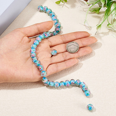 1 Strand Handmade Lampwork Inner Flower Rondelle Beads Strands LAMP-TA0002-72E-1