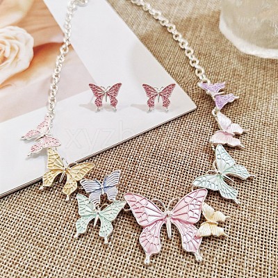 Butterfly Alloy Enamel Necklace and Earrings Sets for Women FS-WGFD103-03-1