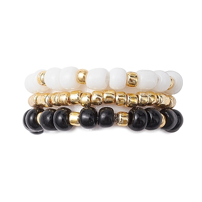 3Pcs 3 Styles Glass Seed Beaded Ring RJEW-JR00591-S-1