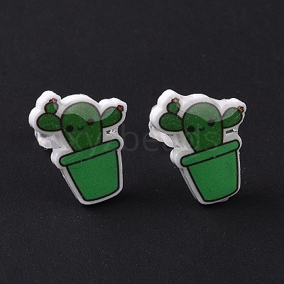Acrylic Cute Plants Stud Earrings with Plastic Pins for Women EJEW-F293-01B-1