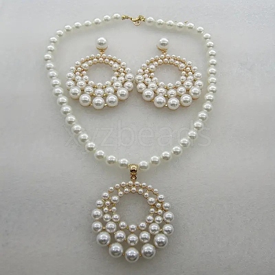 Plastic Imitation Pearl Beaded Stud Earrings & Necklaces Sets for Women FS-WGDB8BB-01-1