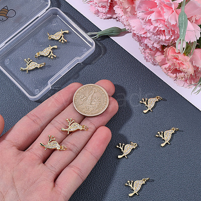 10Pcs Brass Micro Pave Clear Cubic Zirconia Pendants KK-BBC0024-49-1