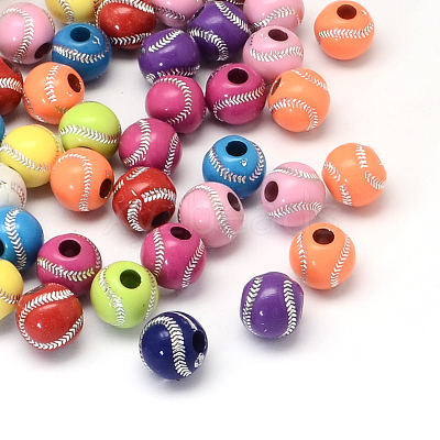 Baseball Plating Acrylic Beads X-SACR-R886-01-1