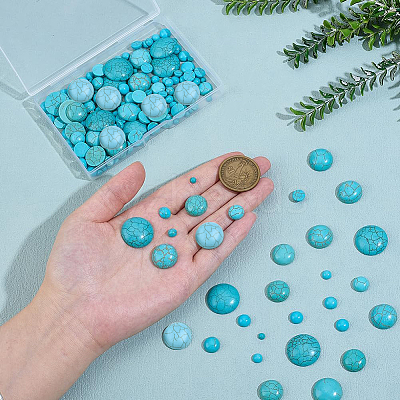180Pcs 8 Styles Craft Findings Dyed Synthetic Turquoise Gemstone Flat Back Dome Cabochons G-PH0003-28-1