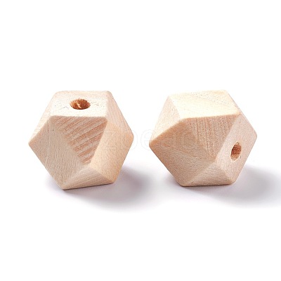 Faceted Unfinished Wood Beads WOOD-WH0014-01-B-1