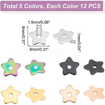 60Pcs 5 Colors 304 Stainless Steel Beads STAS-UN0039-52-1