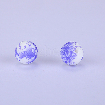 Printed Round Silicone Focal Beads SI-JX0056A-35-1