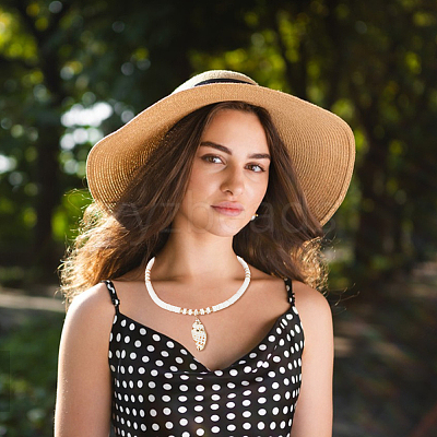 2Pcs 2 Style Natural Shell Pendant Necklaces Set with Disc Beaded Chains for Women NJEW-AN0001-75-1