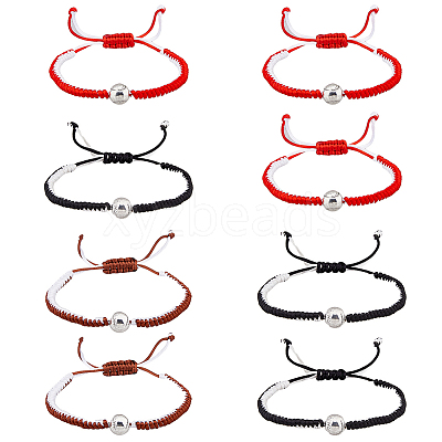4 Sets 4 Colors Alloy Baseball Braided Bead Bracelets Set BJEW-AN0001-40-1