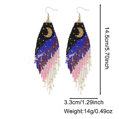Elegant Handmade Glass Seed Beads Moon Dangle Earrings WJ0050-2-1