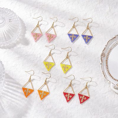 Handmade Glass Seed Beads Rhombus Dangle Earrings EJEW-MZ00542-1