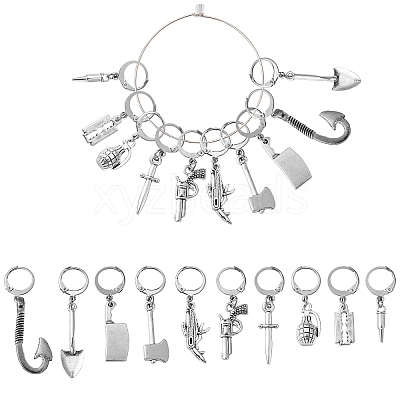 10Pcs 10 Style Killer's Weapon Theme Alloy Pendant Locking Stitch Markers HJEW-CJ00010-1