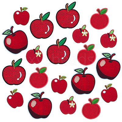20Pcs 5 Styles Apple Polyester Embroider Thread Iron on/Sew On Patches PATC-PH0001-58-1