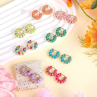 Enamel Striped Thick Hoop Earrings JE1110H-1