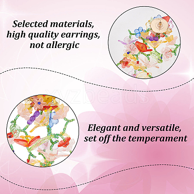 2 Pairs 2 Style Resin Flower Stud Earrings with Glass Beaded EJEW-AN0002-07-1