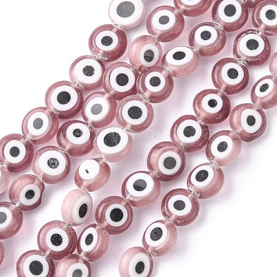 Handmade Evil Eye Lampwork Flat Round Bead Strands LAMP-L058-8mm-03-1