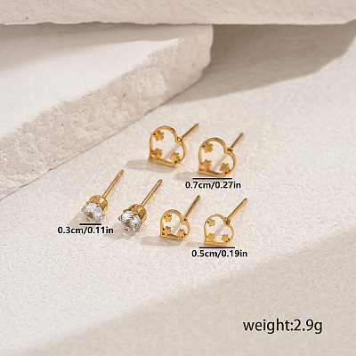 3 Pairs Heart 201 Stainless Steel Stud Earring Sets FG5977-4-1