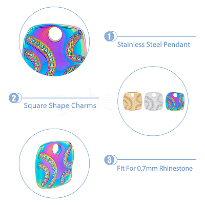 18Pcs 3 Colors 304 Stainless Steel Pendant Rhinestone Settings STAS-DC0014-13-1