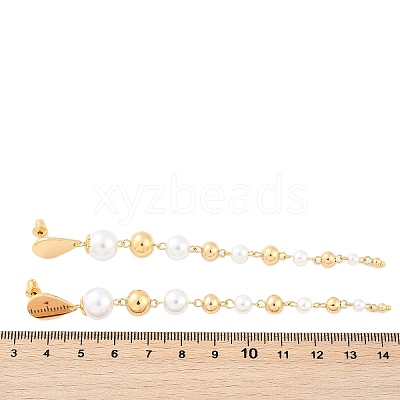 Brass ABS Plastic Pearl Tassel Stud Earrings EJEW-U040-17G-1