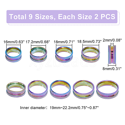 18Pcs 9 Size 201 Stainless Steel Grooved Finger Rings Set for Men Women STAS-UN0045-59A-M-1