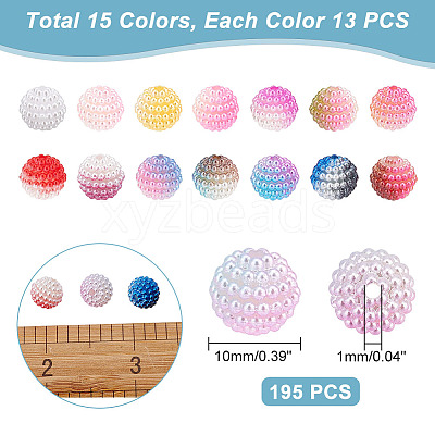 195pcs 15 Colors Imitation Pearl Acrylic Beads OACR-AR0001-14-1