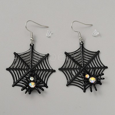 Halloween Theme Alloy Rhinestone Dangle Earrings for Women EJEW-WH0047-07C-1