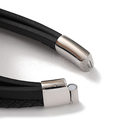 Men's Braided Black PU Leather Cord Multi-Strand Bracelets BJEW-K243-15P-1