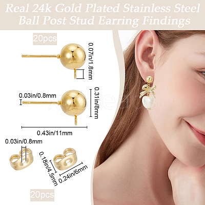 20Pcs 304 Stainless Steel Round Post Stud Earring Findings STAS-BBC0004-76-1