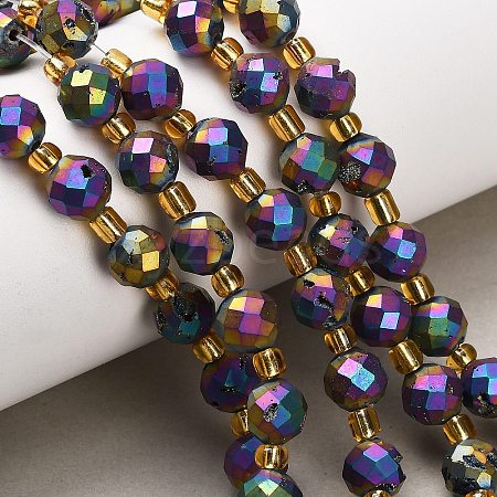 Electroplated Natural Druzy Geode Crystal Beads Strands G-F833-P01-8mm-11-1