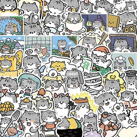 60Pcs PVC Self Adhesive Cat Cartoon Stickers STIC-B001-13-1