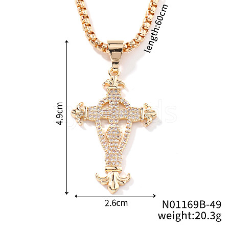 Hip-hop Style Brass Clear Cubic Zirconia Cross Pendant Box Chain Necklaces MB2834-2-1