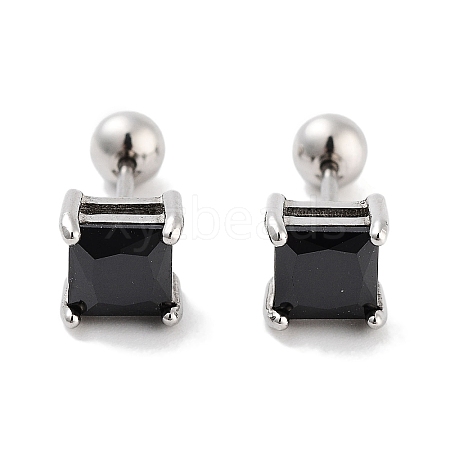 Square 316 Surgical Stainless Steel Pave Cubic Zirconia Cartilage Earrings for Women Men EJEW-Z050-34C-02P-1