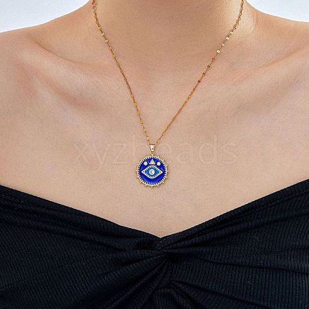 Brass Blue Enamel Evil Eye Pendant Dapped Chain Necklaces for Women Men BX0691-1-1